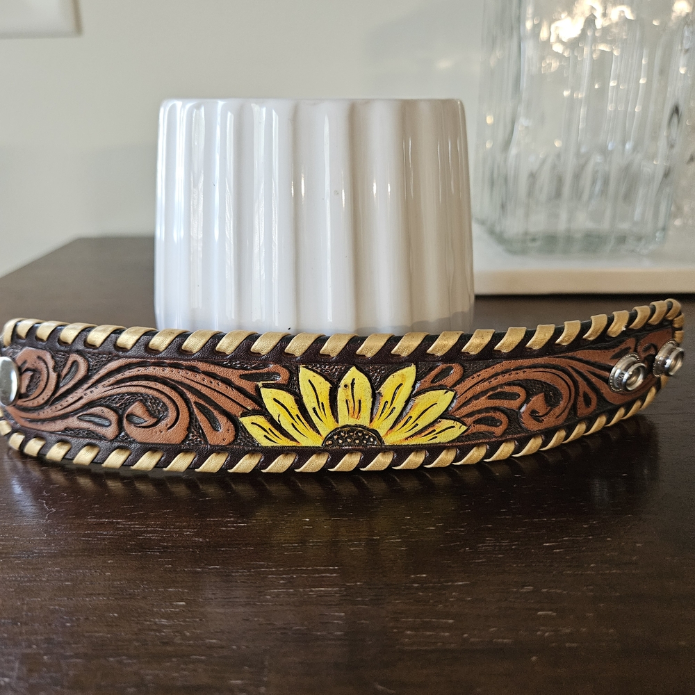 NEW CUSTOM LEATHER Brown and Yellow Floral BRACELET
